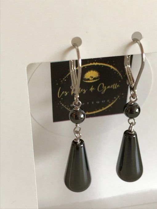 boucles d'oreilles gouttes Hématite